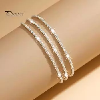 Женский браслет на щиколотку, трехслойный, блестящая поверхность, регулируемая длина, простой стиль, украшение на щиколотку, ювелирные изделия, вечеринка, пляж, повседневная цепочка на щиколотку, годовщина, день рождения серебряный