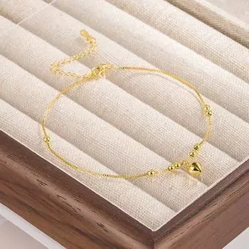 Женский браслет на щиколотку Yousheng из сплава с бусинами и маленьким колокольчиком, однотонный, с застежкой-лобстером, регулируемая длина, легкая, для ежедневного отпуска, для пляжа, цепочка на щиколотку, ювелирные изделия золотистый