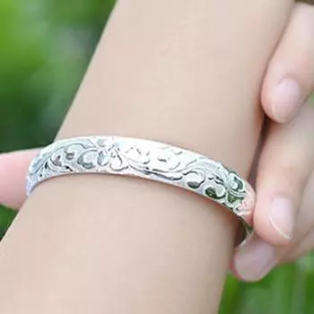 Женский браслет-открытие, регулируемая окружность, цветочное тиснение, гладкая полированная медь, широкое запястье