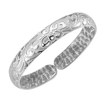 Женский браслет-открытие, регулируемая окружность, цветочное тиснение, гладкая полированная медь, широкое запястье, ювелирные изделия