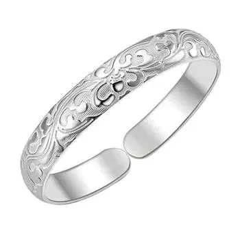 Женский браслет-открытие, регулируемая окружность, цветочный тиснение, гладкая полированная медь, широкое запястье, ювелирные изделия для отпуска, работы, повседневной носки серебряный
