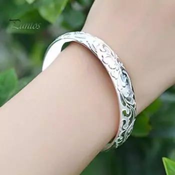 Женский браслет-открытие, регулируемая окружность, цветочный тиснение, гладкая полированная медь, широкое запястье, ювелирные изделия для отпуска, работы, повседневной носки серебряный