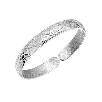 Женский браслет-открытие, регулируемая окружность, цветочный тисненый, гладкий, полированный, широкий, на запястье, ювелирное изделие