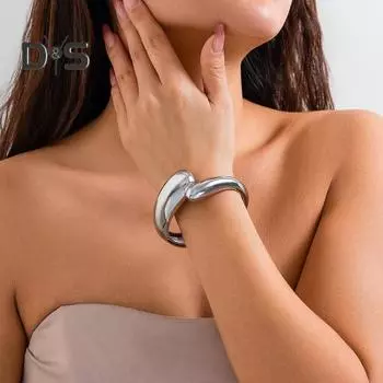 Женский браслет открытый регулируемый цинковый сплав золотистого цвета гладкий гальванизированный полированный наручный ювелирный подарок на годовщину дня рождения легкий браслет золотистый