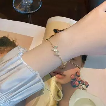 Женский браслет, подвеска-бабочка, декор со стразами, регулируемая длина, нержавеющая сталь, легкая кисточка, зажим-лобстер, женская цепочка на запястье, подарок подруге D