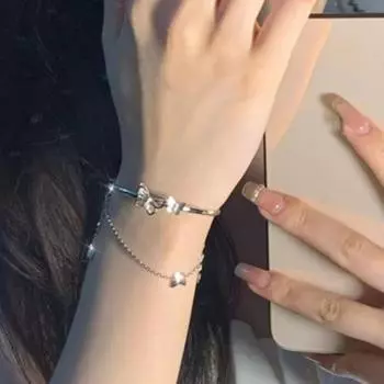 Женский браслет, полуцепочка, декоративный, изысканный, шикарный, с выдалбленными бабочками, женский браслет, ювелирные аксессуары серебряный