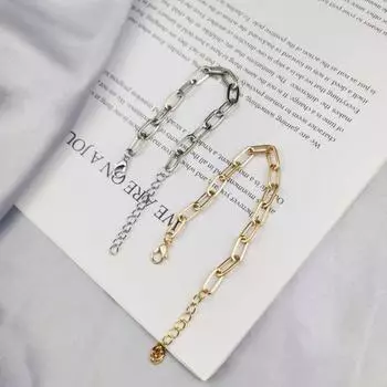 Женский браслет, регулируемая длина, полая цепочка, сплошной цвет, полированная гальваническая нержавеющая сталь серебряный