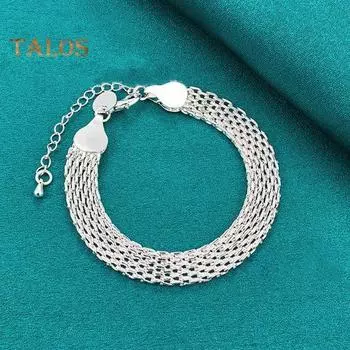 Женский браслет, регулируемый, плетеный, ажурный, серебряный, полированный, широкий, для пар, повседневная одежда, выпускной, запястье, подарок на праздник серебряный