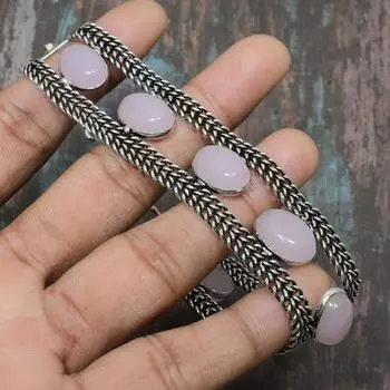 Женский браслет ручной работы из стерлингового серебра 925 пробы с розовым кварцем и драгоценным камнем 7-8 Inches розовый