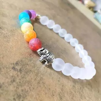 Женский браслет ручной работы с разноцветными каменными бусинами, браслет из сплава со слоном, ювелирные изделия разноцветный