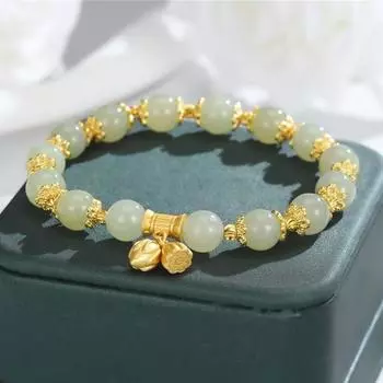 Женский браслет с эластичным шнуром, глазурованные бусины, кулон в виде цветка лотоса, удача, контраст 1pc