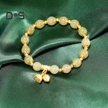 Женский браслет с эластичным шнуром, глазурованные бусины, кулон в виде цветка лотоса, удачи, контрастного цвета, подарок на день рождения, запястье, ювелирные изделия 1pc