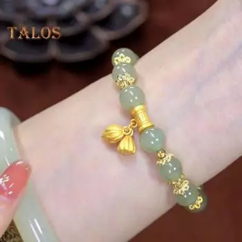 Женский браслет с эластичным шнуром, глазурованные бусины, кулон в виде цветка лотоса, удачи, контрастного цвета, подарок на день рождения, запястье, ювелирные изделия 1pc