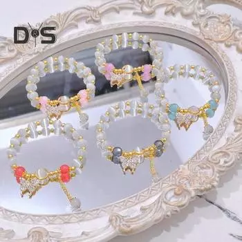 Женский браслет с эластичным шнуром, подвеска в виде бабочки, кисточка, искусственный опал, контрастный цвет, символ удачи, лучший друг, подарок на день рождения, наручные украшения C