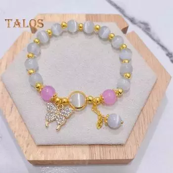 Женский браслет с эластичным шнуром, подвеска в виде бабочки, кисточка, искусственный опал, контрастный цвет, символ удачи, лучший друг, подарок на день рождения, наручные украшения C