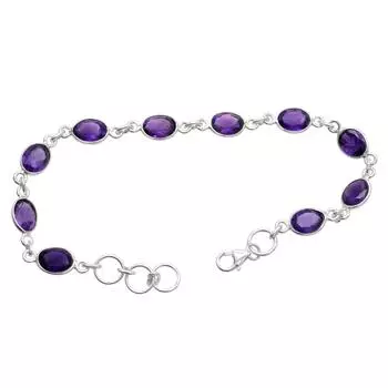 Женский браслет с аметистом из стерлингового серебра 925 пробы, ювелирные изделия ручной работы 7,5 дюйма фиолетовый