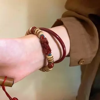 Женский браслет с бисером Pixiu 2023 года с кокосовой скорлупой и киноварью