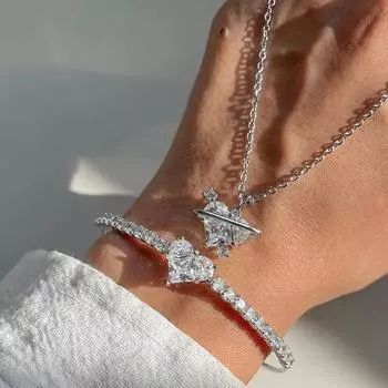 Женский браслет с большим сердечком и цирконием, модное ожерелье с подвеской «Любовь», классические свадебные украшения, эстетические женские аксессуары, подарки