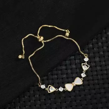 Женский браслет с цирконием, элегантный темпераментный регулируемый браслет, высококачественный браслет в форме ракушки с бантом для девочек, вечерние ювелирные изделия на день рождения, подарок