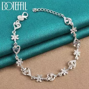 Женский браслет с цирконом Flower Love AAA, подарок на вечеринку, серебряные красивые украшения 20cm