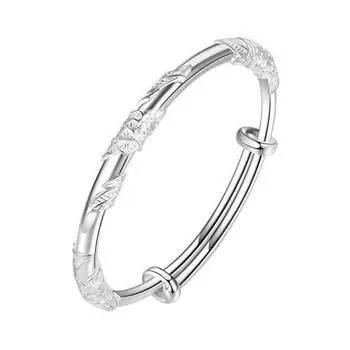 Женский браслет с цветочным тиснением, сплав серебряного цвета, китайский стиль, регулируемый, гладкий, полированный, запястье