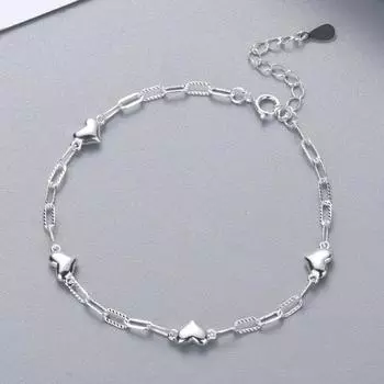 Женский браслет с гальваническим покрытием, регулируемый, с удлиненной цепочкой, ажурным сердечком, посеребренное запястье, украшения для отпуска, работы, повседневной носки серебряный