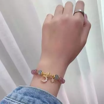 Женский браслет с гладкими бусинами, полированная звезда, луна, кулон со стразами, регулируемый для шопинга, работы, вечеринки