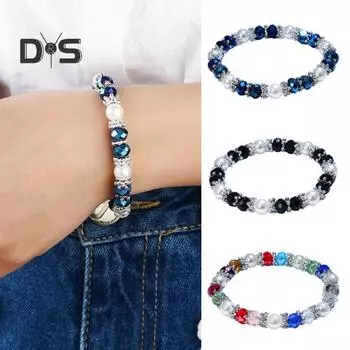 Женский браслет с искусственным кристаллом и искусственным жемчугом, контрастный цвет, объятия, удача, внутренний мир, браслет, подарок на день рождения для девушки, матери, леди, ювелирные изделия на запястье синий