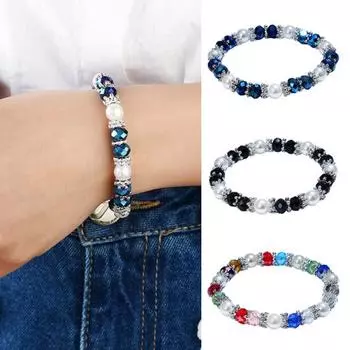 Женский браслет с искусственным кристаллом и искусственным жемчугом, контрастный цвет, объятия, удача, внутренний мир, браслет, подарок на день рождения для девушки, матери, леди, ювелирные изделия на запястье чёрный