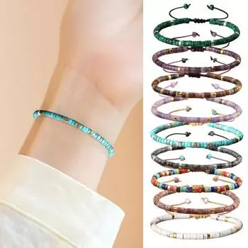 Женский браслет с кисточкой, регулируемый шнур, натуральный камень, гладкий, исцеляющий, успокаивающий коричневый