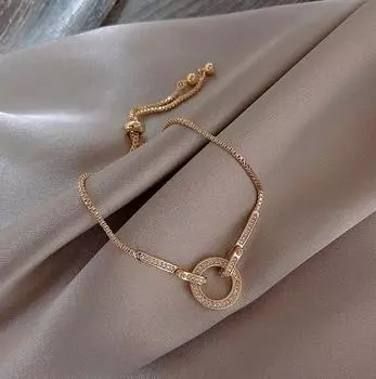 Женский браслет с кольцом с бриллиантом Flash, корейское издание, простой студенческий персонализированный браслет, регулируемый браслет Tidal Network Red Wind 12.5-16 cm золотой