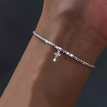 Женский браслет с мерцающей поверхностью и подвеской, регулируемая длина, блестящий серебряный цвет, украшения на запястье