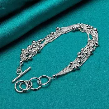 Женский браслет с многослойными металлическими бусинами, однотонный, регулируемая длина, женское украшение на запястье