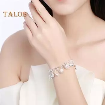 Женский браслет с несколькими подвесками из сплава, полая цепочка, однотонный зажим-лобстер, женское запястье, подарок на годовщину, легкий браслет серебряный