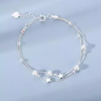 Женский браслет с подвесками в виде звезд, изящный браслет из двойной цепи из медного сплава, ювелирные изделия для рук