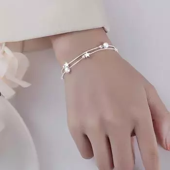 Женский браслет с подвесками в виде звезд, изящный двойной браслет из медного сплава, ювелирные изделия на руку, подарок на годовщину дня рождения для ее девушки, мамы, жены серебряный