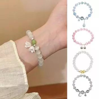 Женский браслет с подвеской в виде бабочки из искусственного опала и стразами, декор в виде лунного колокольчика, лунный камень