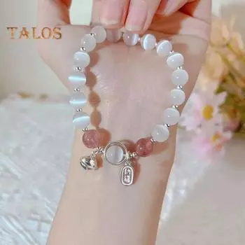 Женский браслет с подвеской в виде бабочки из искусственного опала, стразы, бант, лунный колокольчик, украшение, браслет из лунного камня, подарок на день рождения, ювелирные изделия на запястье O