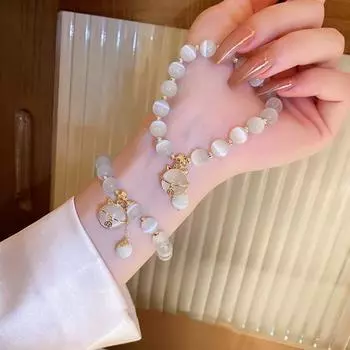 Женский браслет с подвеской в виде бабочки из искусственного опала и стразами, декор в виде лунного колокольчика, лунный камень