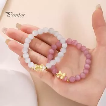 Женский браслет с подвеской в виде бабочки из искусственного опала, стразы, бант, лунный колокольчик, украшение из лунного камня, регулируемая длина, подарок на день рождения, запястье, ювелирные изделия I