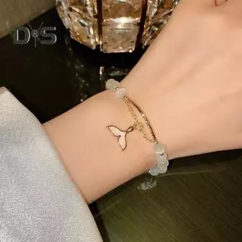 Женский браслет с подвеской в виде бабочки из искусственного опала, стразы, бант, лунный колокольчик, украшение из лунного камня, регулируемая длина, подарок на день рождения, запястье, ювелирные изделия F