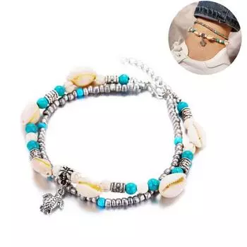 Женский браслет с подвеской в виде черепахи из искусственной бирюзы, двухслойный браслет из бисера, пляжные украшения