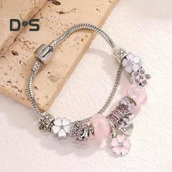 Женский браслет с подвеской в виде клевера с несколькими цветами, надежное закрытие, украшение из горного хрусталя, регулируемый браслет из сплава для выпускного, свидания, работы, на запястье, ювелирные изделия 21cm A