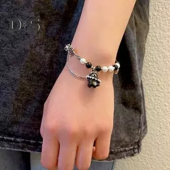 Женский браслет с подвеской в виде мультяшного привидения, искусственный жемчуг, подходящий по цвету, регулируемый, с удлиненной цепочкой, подарок на Хэллоуин, наручные украшения чёрный