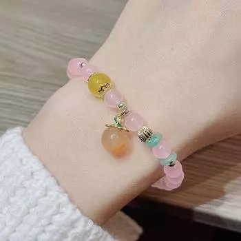 Женский браслет с подвеской в виде персика и кристаллами, ювелирные изделия