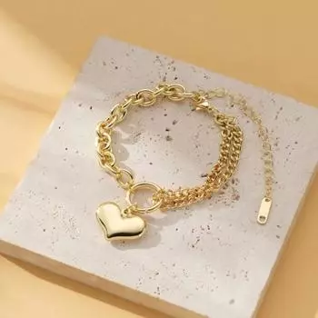 Женский браслет с подвеской в виде сердца, толстая цепочка, двухслойный регулируемый браслет с удлиненной цепочкой, блестящий сплав, запястье, ювелирные изделия золотистый