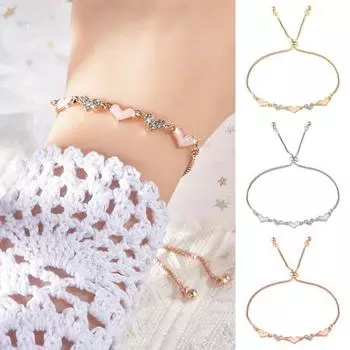 Женский браслет с регулируемой длиной, кисточкой, стразами, сердцем, полированным сплавом, наручные украшения, подарок