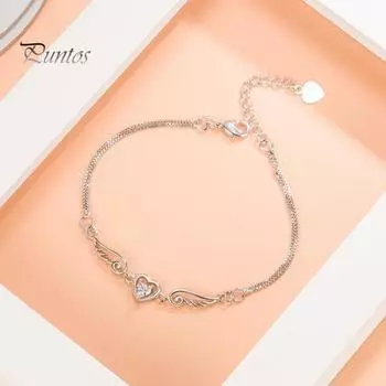 Женский браслет с сердцем из кубического циркония, регулируемая длина с удлиненной цепочкой, браслет с крыльями ангела, подарок на день рождения и годовщину белый