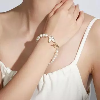 Женский браслет с темпераментом и бабочкой из пресноводного жемчуга Ins, модный дизайн, новая мода, модная ручная одежда на пуговицах 18cm