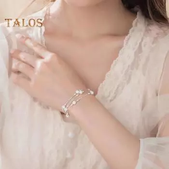 Женский браслет с тремя слоями бусин, полированный, чистый цвет, сплав, регулируемый, зажим-карабин, для шопинга, работы, вечеринки, свиданий, запястья, цепочка, женские украшения серебряный